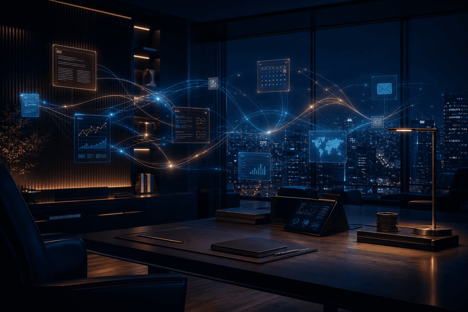 Abstract private executive intelligence system connecting business signals